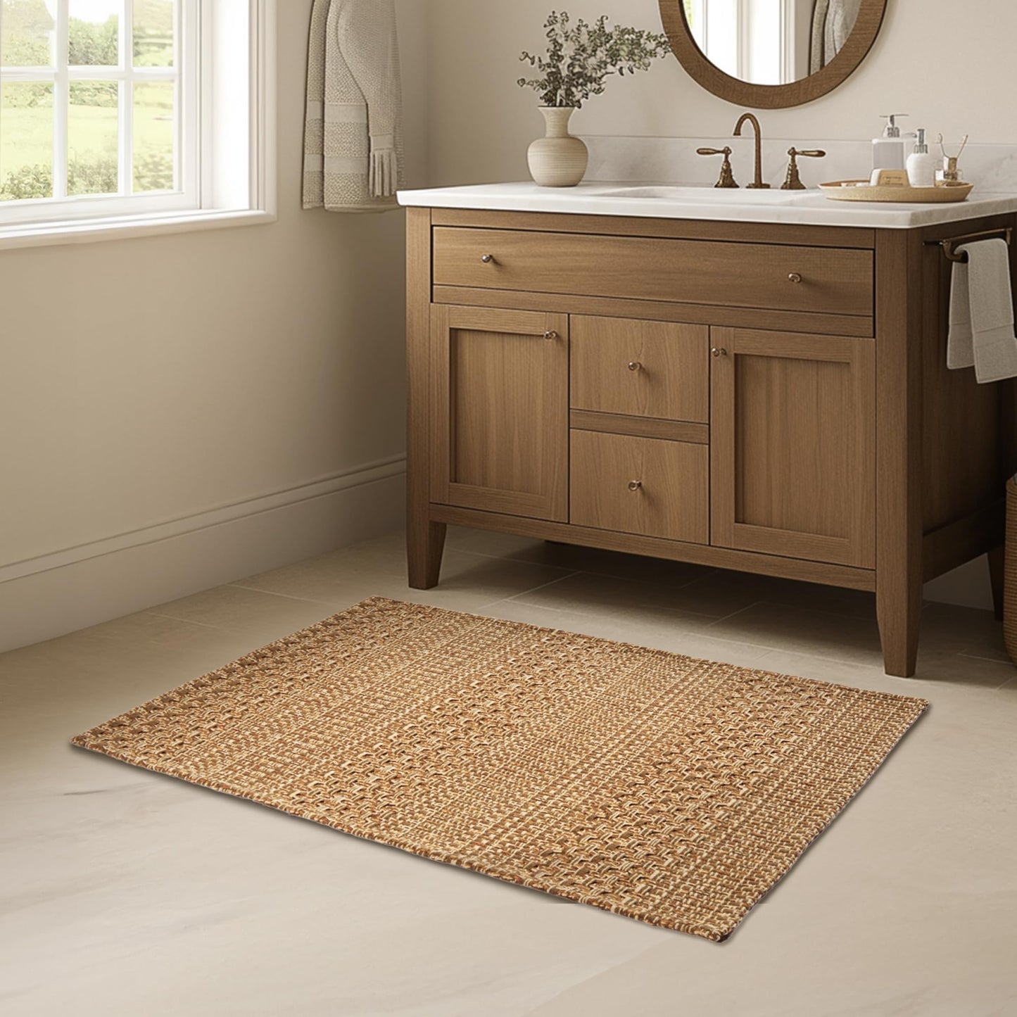 MatEssenz 20"x30" Kitchen Rugs, Woven Kitchen Mats for Floor, Machine Washable Mats Boho Style, Non Slip, Anti-Skid TPR Backing for Kitchen, Non-Slip, Durable, Easy Clean, Everyday Use Brown