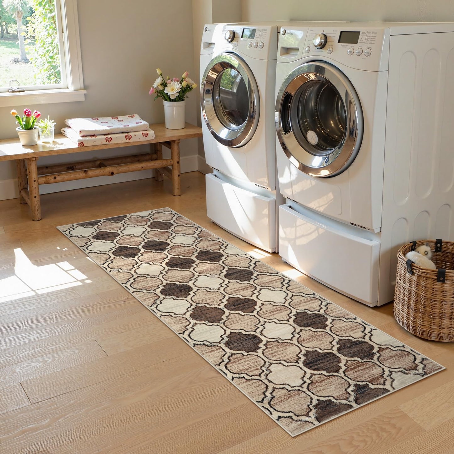 Lahome Moroccan Washable Kitchen Runner Rug - 2x6 Carpet Runners for Hallway 6Ft Non-Slip Throw Soft Laundry Room Print Distressed Modern Rug Runner for Bathroom Bedroom Entryway Living Room Meline