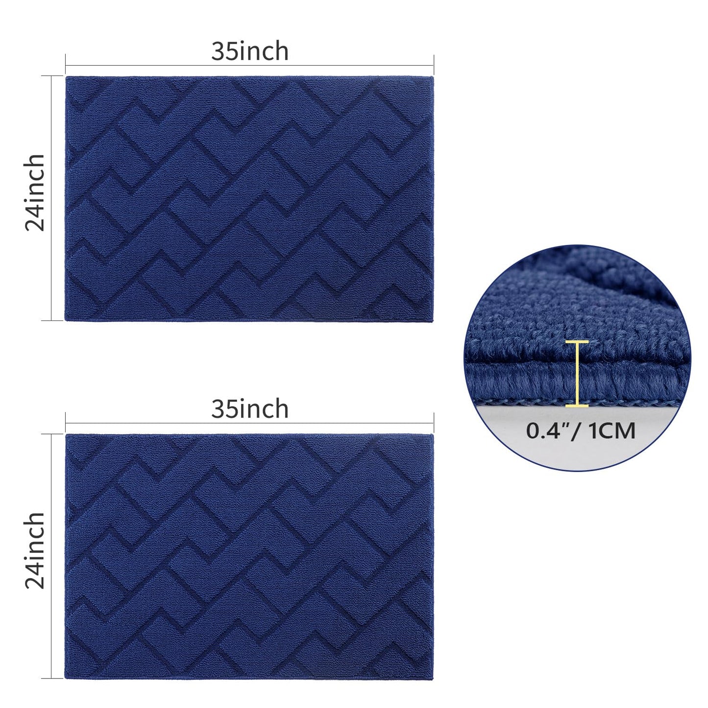 hicorfe Kitchen Runner Rugs and Mats Sets,2 Pieces Absorbent Non-Slip Kitchen Rug,Comfort Kitchen Mat for Floor,Washable for Kitchen,Hallway,Office,Sink,Laundry(24"x35"+24"x35",Navy Blue)
