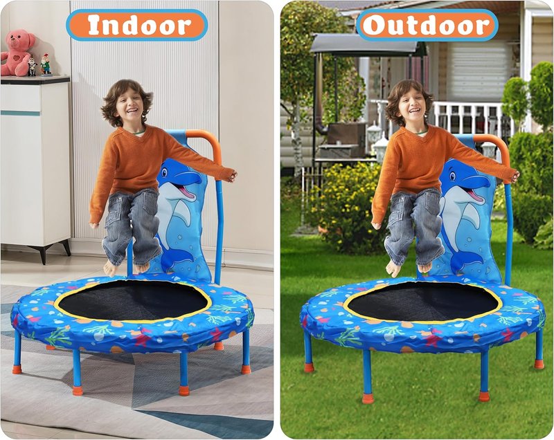 Kids Trampoline - 36-Inch Indoor/Outdoor with Handle Bar & No-Gap Jumping Mat | Safe Bounce Trainer for Toddlers 1-6