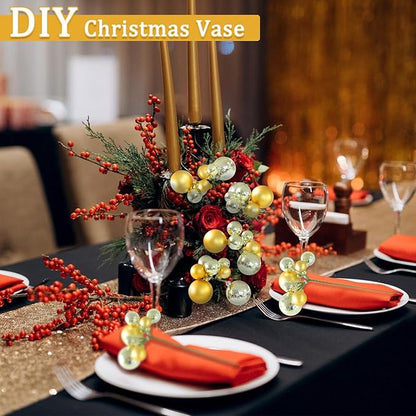 8 Pcs Champagne Gold Christmas Tree Picks 7.87 Inch Matte Glossy Satin Gold Christmas Ball Ornaments for Xmas Tree Topper DIY Wreaths Holiday Floral Vase Fillers Craft and Home Decoration
