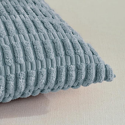 Fancy Homi 1 Pack Boho Light Blue Decorative Throw Pillow Covers 12x24 Inch for Couch Bed Sofa, Rustic Modern Farmhouse Home Decor, Soft Plush Corduroy Cute Rectangle Cushion Case 30x60 cm