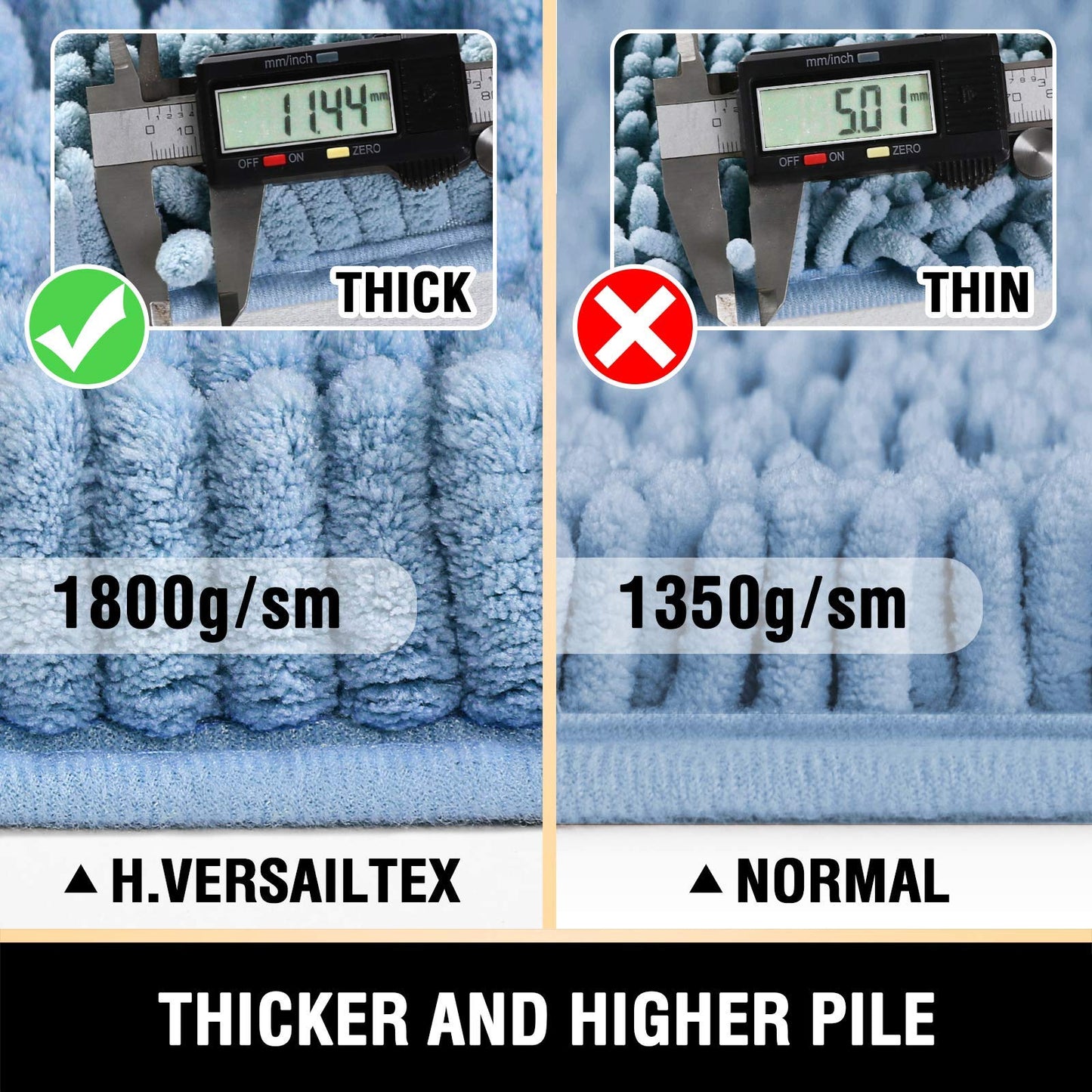 H.VERSAILTEX Bathroom Rugs Bath Mats Non Slip Luxury Chenille Bathroom Runner Rug 24x47 Extra Soft and Absorbent Shaggy Rugs Washable Dry Fast Area Carpet Mats, Tub - Cool Blue