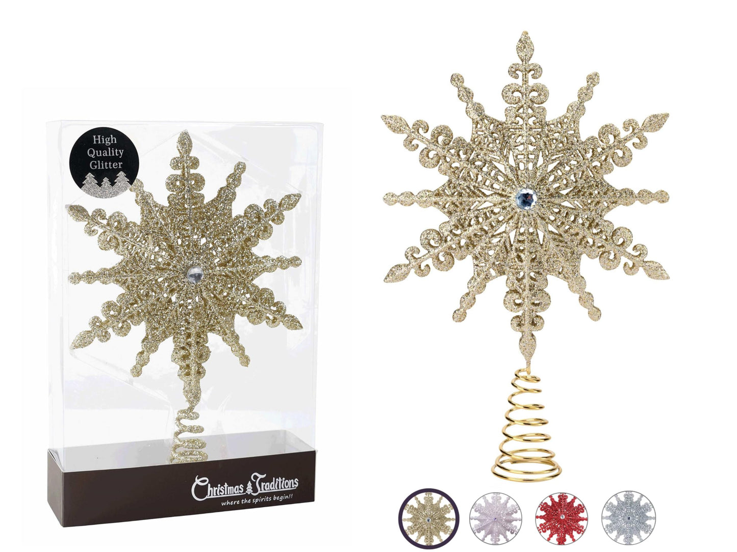 Christmas Traditions 8 inch Gold Glittered Filigree Christmas Star Tree Topper Star/Home Decor Ornaments (Gold)