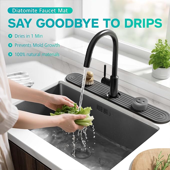 Stone Faucet Mat for Kitchen Sink – Diatomite Fast-Drying Stone Tray, Faucet