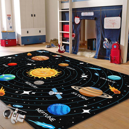 Kids Carpet Outer Space Rug, Solar System Mat 5x7 FT, Fun Game Boy Girl Kids Rug Carpet for Children Bedroom, Space Area Floor Mat for Living Room Nursery Room Toddler Classroom Decor