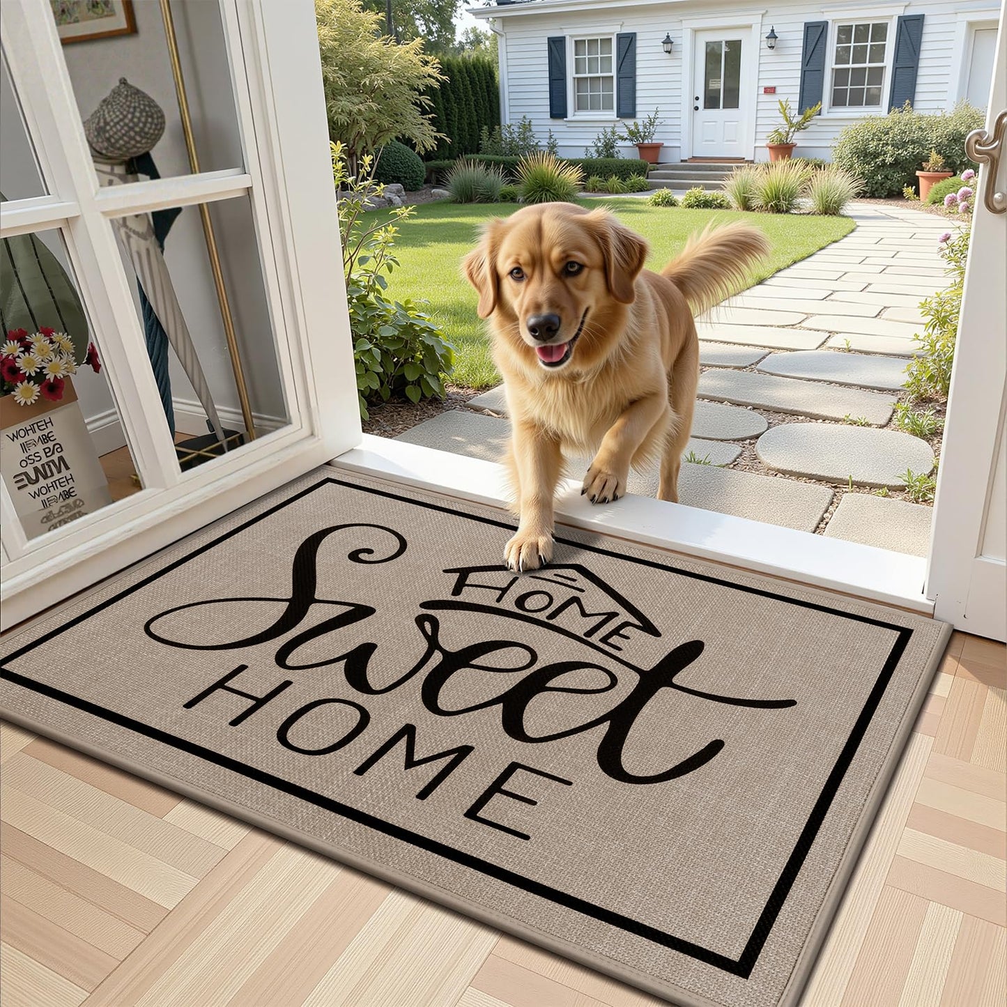 Vaukki Indoor Door Mat 24"x36", Ultra Thin Doormat Indoor Entrance, Non Slip Rubber Backed Inside Welcome Mat for Front Door, Low-Profile Washable Dirt Trapper Entry Floor Mat for Entryway, Sweet Home