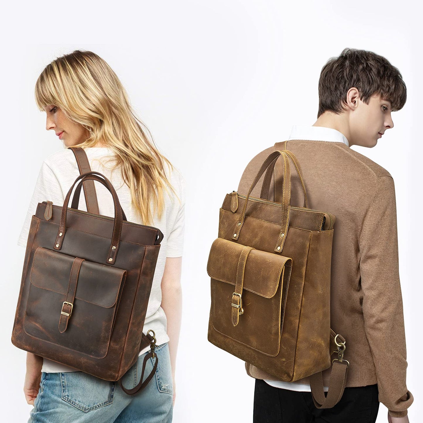 S-ZONE Women Genuine Leather Backpack Purse Retro Top-handle Bags Vintage Totes Casual Daypack