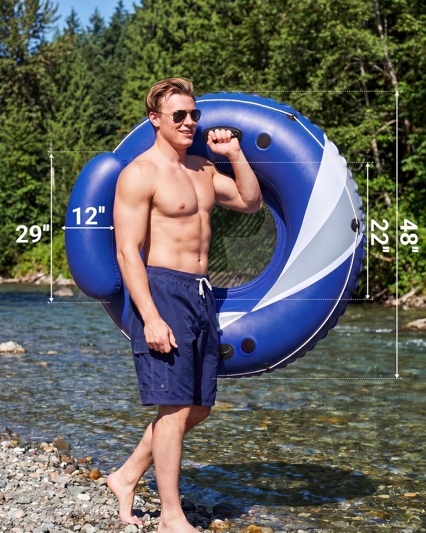 River Tube for Adults, Tube for River Floating, Heavy Duty River Tube for Beach Lake Rafting, River Floats with Mesh Bottom, Puncture-Resistant, Breathable & Fun for Adults, CQ08BL-48''