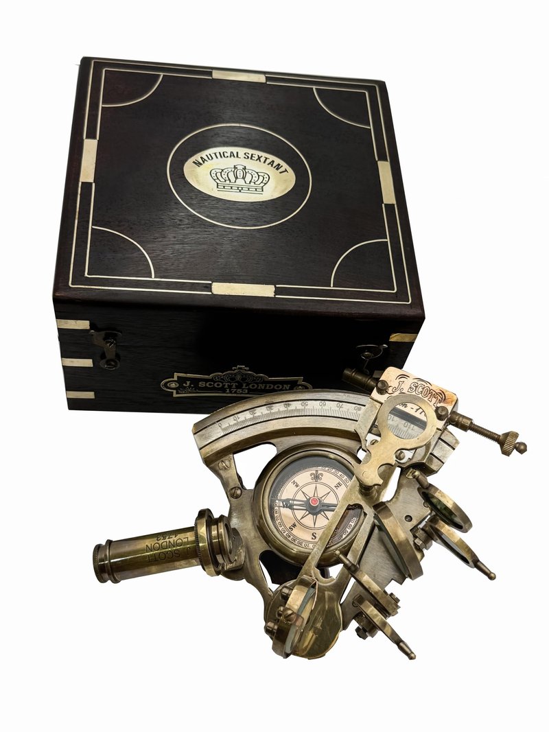 Handmade Astrolabe Brass Sextant inbuild Compass with Hardwood Box.
