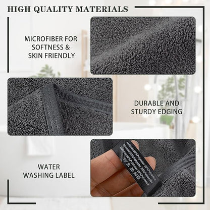 KinHwa Microfiber Hand Towels for Bathroom Soft and Absorbent Face Towels Grey