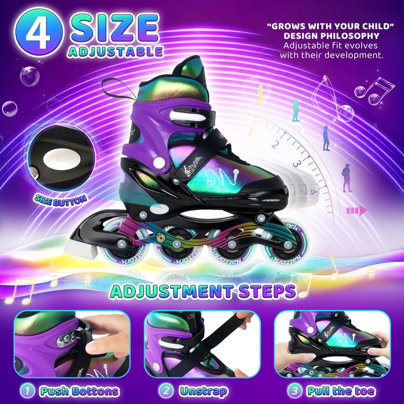 Nattork Adjustable Inline Skates for Kids & Teens with Flashing Light-Up Wheels, Gradient Color ABEC-7 Bearings for Smooth Glide, Safe & Durable Sizing Adjustable Skates Voilet