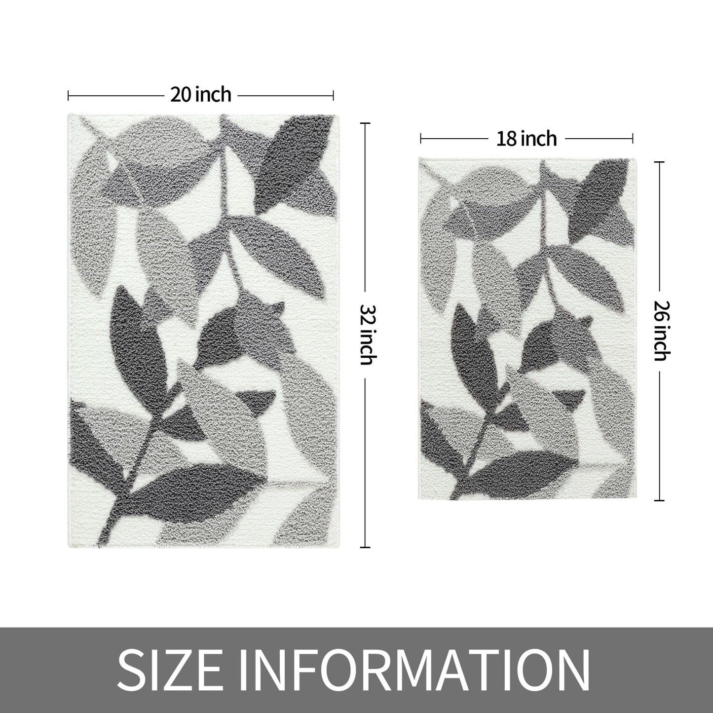 Gibelle Grey Bathroom Rug Set, Non-Slip Strong Water Absorbent Plush Microfiber Bath Mat Set, Machine Washable Bathroom Floor Mat Cute Shower Rug Indoor Doormat (18"x26"+20"x32")