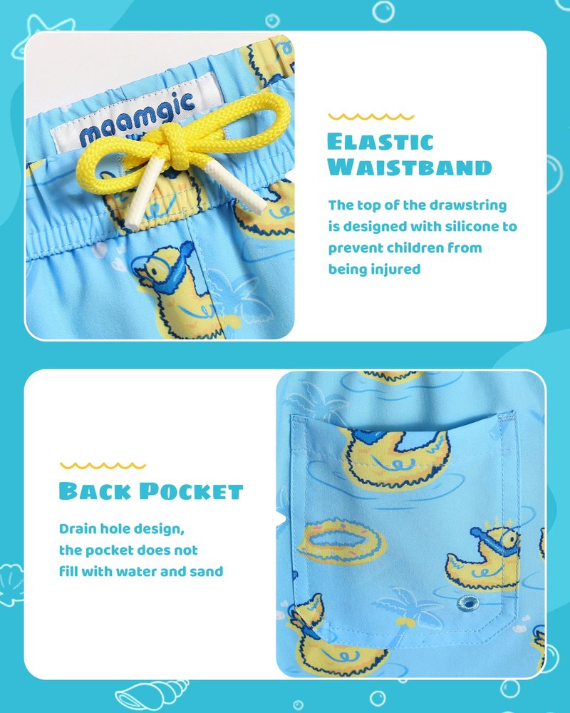 maamgic Boys Swim Trunks with Compression Liner Toddler Stretch Swim Shorts Quick Dry Swimming Trunks Boxer Brief 2 in 1 Beach Shorts Blue Rubber Ducky 5/6