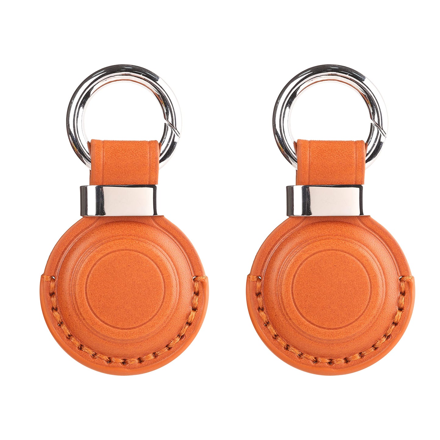2 Pack LQU Genuine Leather Keychain Holder Compatible with Airtag, Secure Air Tag Keychain Holder Case Cover Key Chain Ring Accessories for Air Tag - Brown V2.0