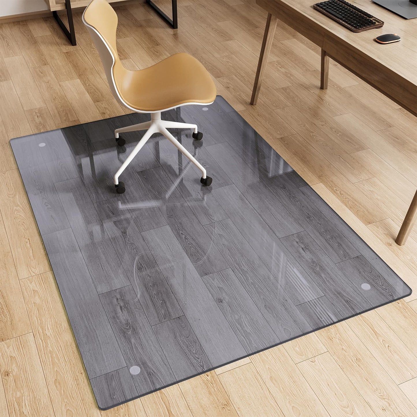 FlyEcho Glass Chair Mat 36" x 55" Heavy Duty Tempered Glass Office Chair Mat, Glass Floor Mat with Round Corner and Polished Edge for Smooth Glide, Office Chair Mat for Carpet, Hardwood Floor, Grey
