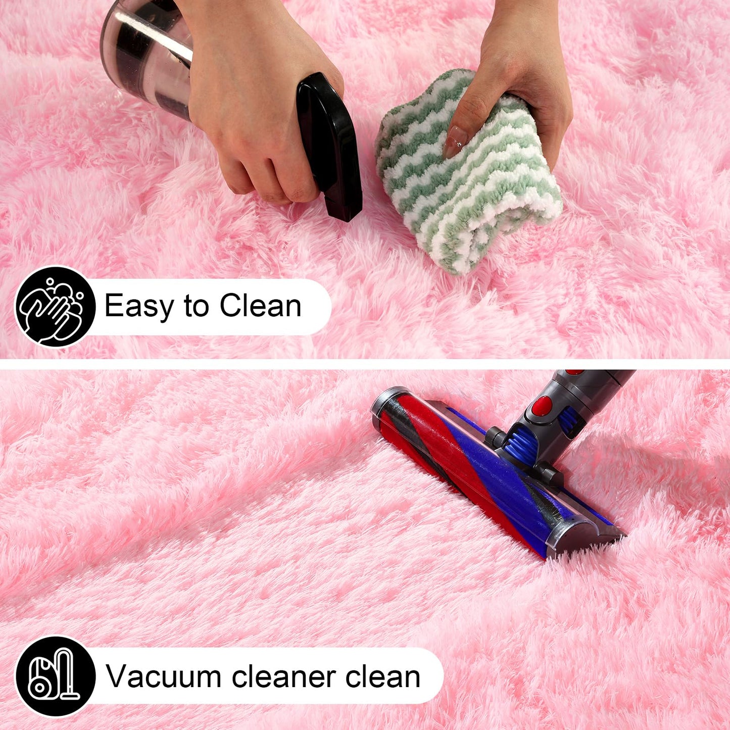 Ehayx Pink Rug for Bedroom, 2x3 Fluffy Area Rugs for Living Room, Small Fuzzy Shag Soft Carpet with 4 Non-Slip Adhesive Strips for Kids Boys and Girls Nursery Dorm Room Home Decor (2ft X 3ft)