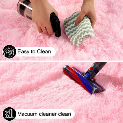 Ehayx Pink Rug for Bedroom, 2x3 Fluffy Area Rugs for Living Room, Small Fuzzy Shag Soft Carpet with 4 Non-Slip Adhesive Strips for Kids Boys and Girls Nursery Dorm Room Home Decor (2ft X 3ft)