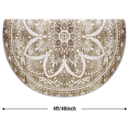 Carvapet Round Rugs Vintage Circle Rug - Washable Non Slip Rubber Backing Foldable Low Pile for Living Room Bedroom, 4 ft Brown Rug