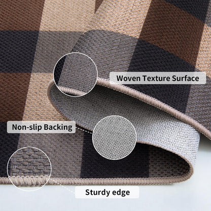 Tangsoo Checkered Easy Jute Rug 5x7 Large Washable Area Rug for Dining Room,Non-Slip Black Brown Indoor Outdoor Rug,Modern Thin Mat Outdoor Carpet for Living Room Bedroom Patio