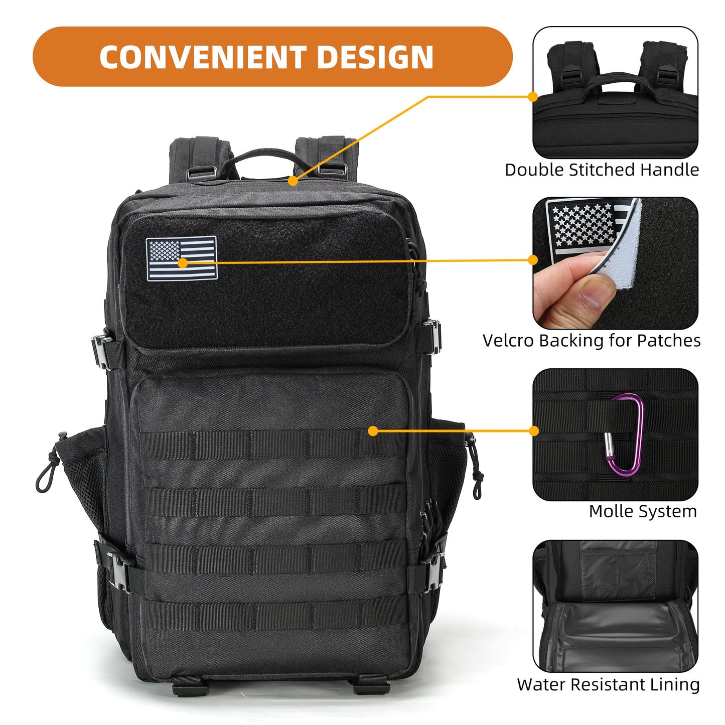 gracedon Military Tactical Backpack for Men and Women Army Camping Daypack Bug out Bag 45l Asault Pack for Travel Hiking (Black)