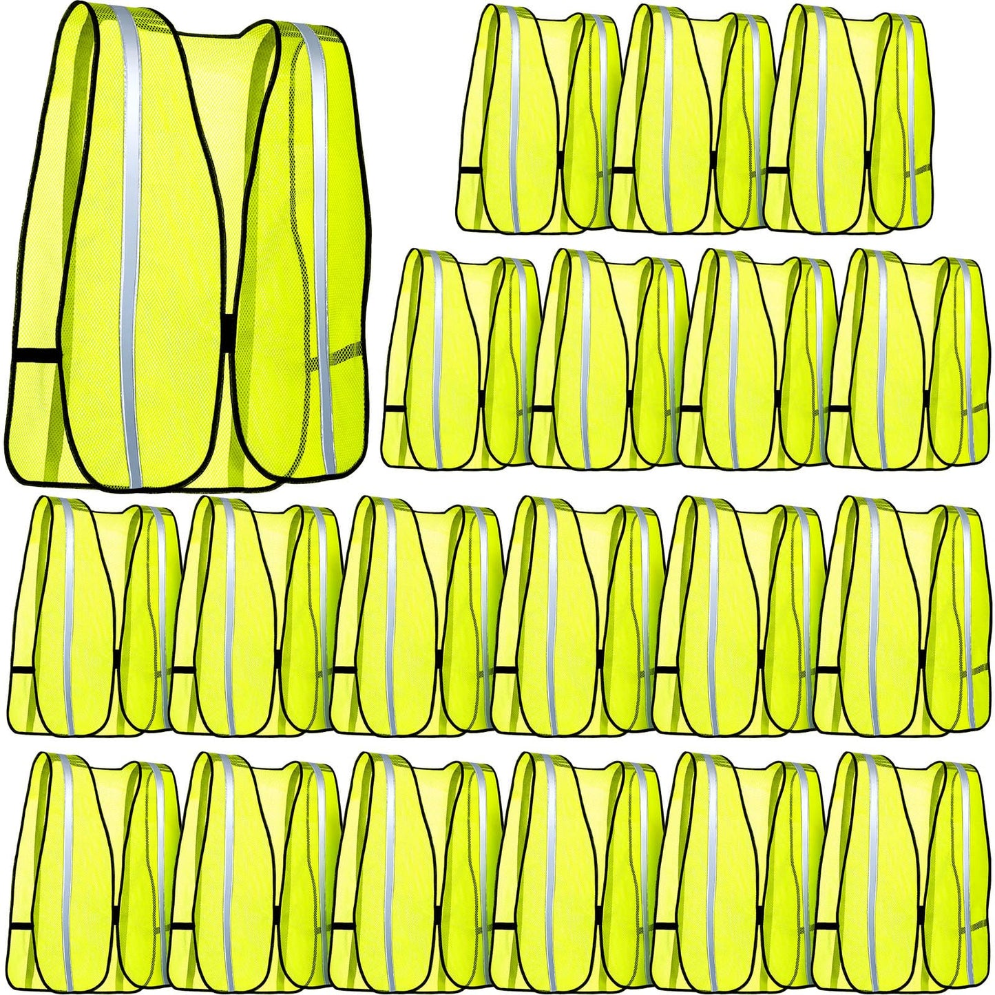 Jecery 20 Packs High Visibility Vest Safety Reflective Hi Visibility Mesh Vest Lightweight Neon Universal Size for Men Work Outdoor (M)