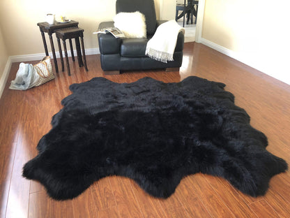 LAMBZY Sheepskin Style Rug, Ultra Soft 6 Pelts, Black, 6’x6’