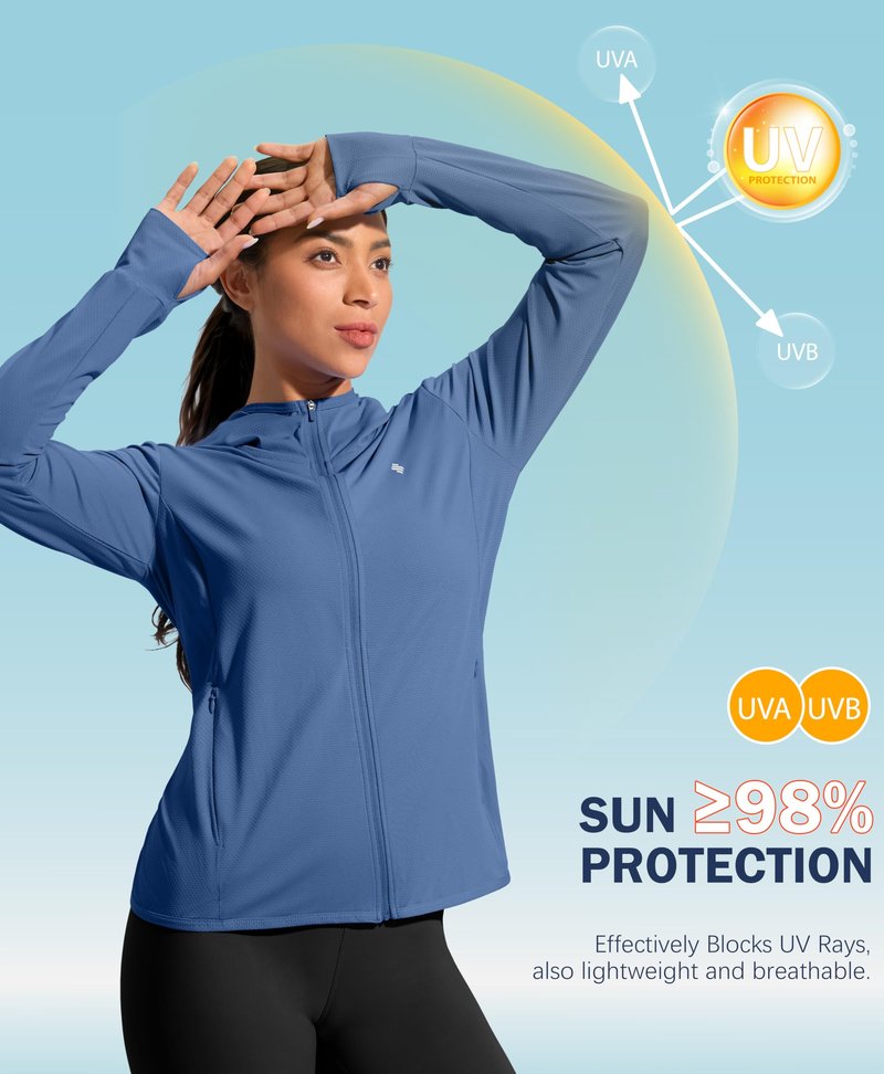 Soothfeel Women's UPF 50+ Sun Protection Hoodie Jacket Lightweight Long Sleeve Sun Shirt for Women with Pocket Hiking Outdoor Dark Blue S