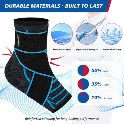 AMITOFO Ankle Brace for Sprained Ankle, Plantar Fasciitis & Achilles Tendonitis Relief, Heel Support with Strap for Men Women, Compression Wrap for Foot Swelling(Single, Medium)