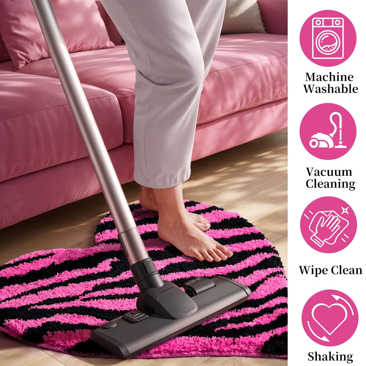 Fttoyoly Y2K Hot Pink Zebra Print Rug, 24 Inch Heart Shaped Soft Plush Small Rug with Non Slip Backing, Y2K Room Decor Aesthetic for Bedroom, Dorm and Vanity