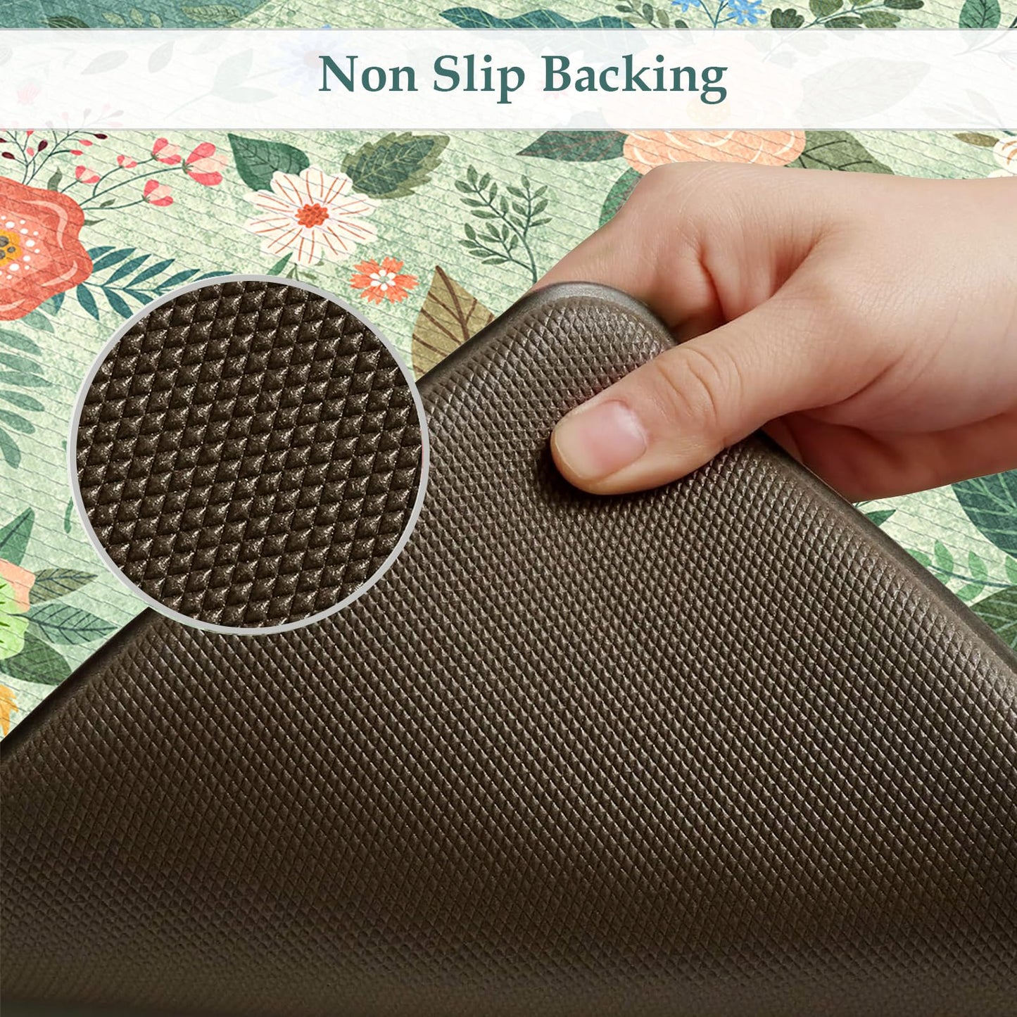 KIMODE Anti Fatigue Mats for Kitchen Floor 17"x47"+17"x29",Green Farmhouse Kitchen Rugs Sets of 2, Cushioned Kitchen Floor Mats Non Skid, Memory Foam Mats for Laundry Office Sink Desk
