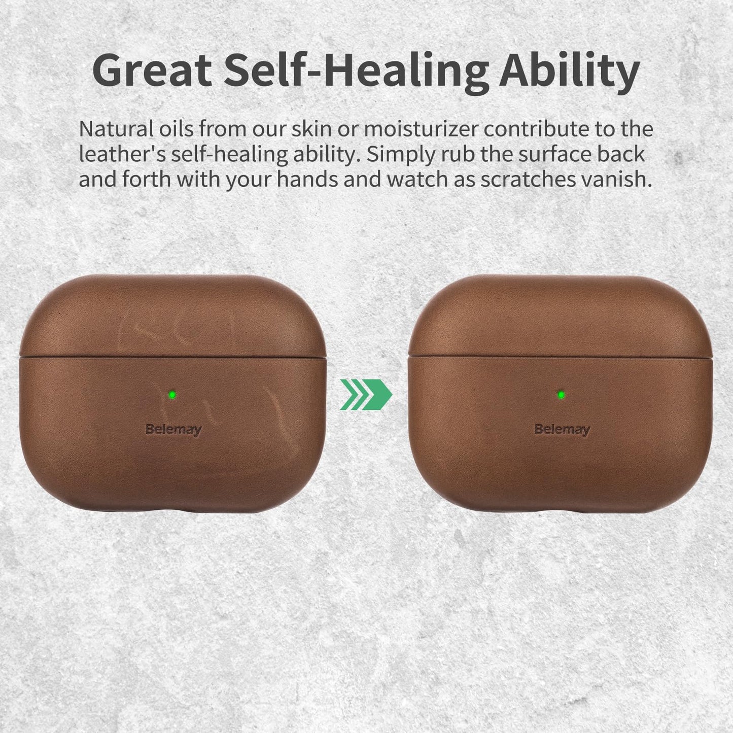 Belemay for AirPods Pro (2nd Generation) Case – Premium Crazy Horse Leather - Rich Patina- Secure Grip - Compatible with MagSafe and Wireless Charging - Compatible with Airpods Pro 2 Case - Brown