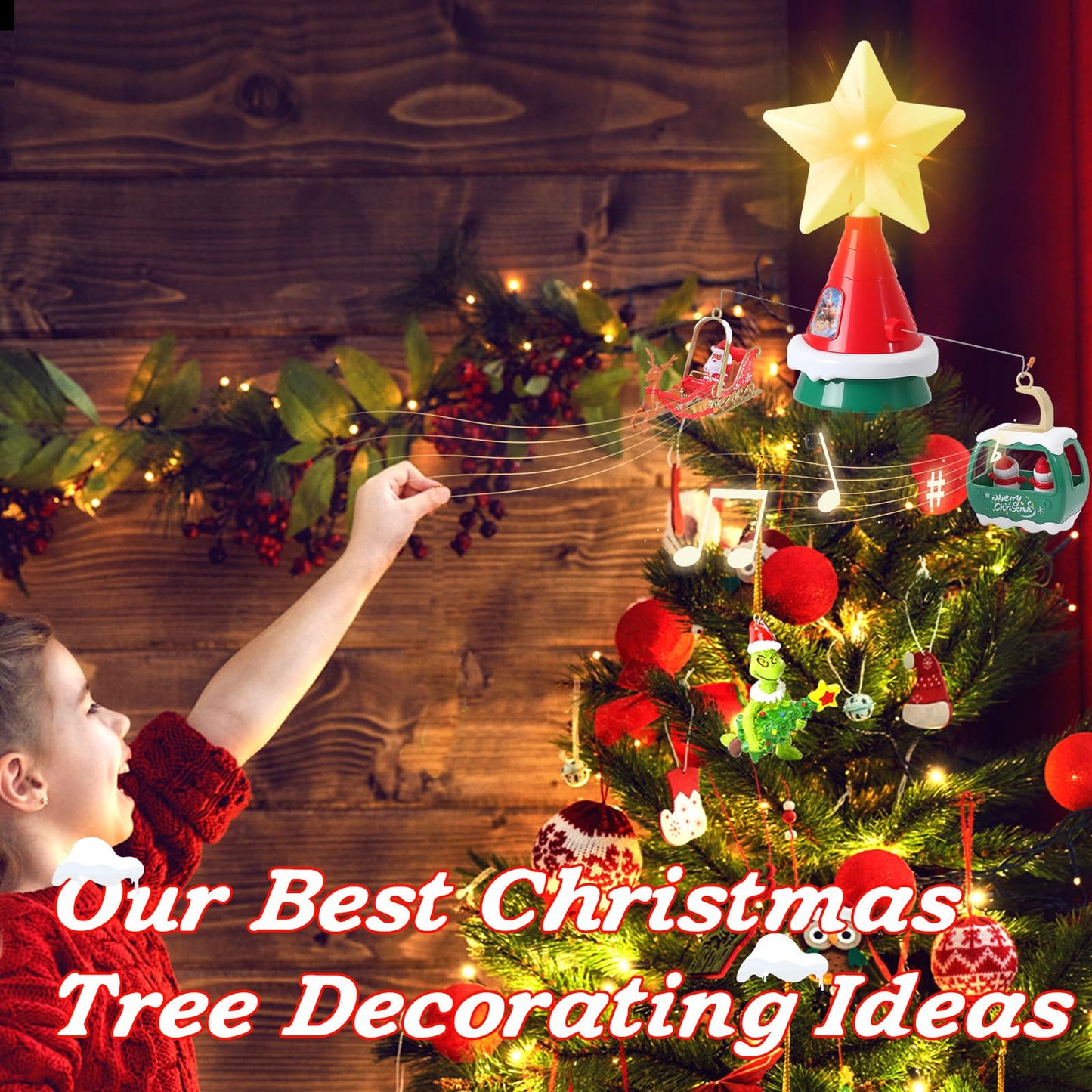 Rotating Christmas Tree Topper Star - Featuring LED Lights and Festive Music, Electric Music Sprite, Good, Easy Installation,USB Powered Musical Decoration Creating Christmas Atmosphere