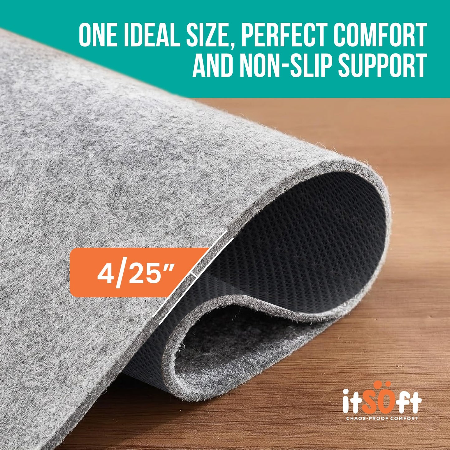 Premium Non Slip Rug Pad 2x3 Feet, 1/4" Thick Cushioned Rug Gripper for Hardwood Floors, Vinyl, Laminate, Stone, Carpet & Tile, Under Rug Padding Protects Floors