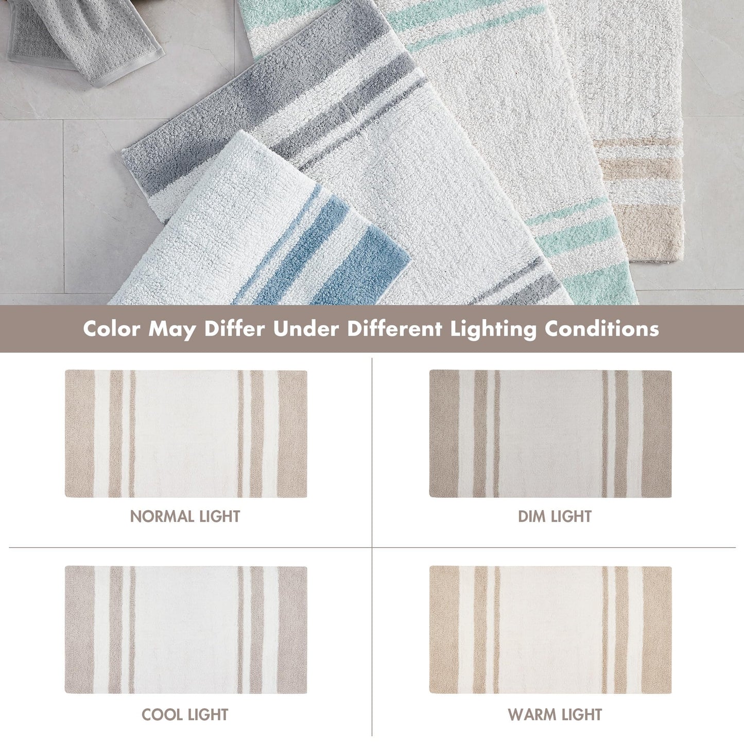 Madison Park Reversible Spa Rug 100%-Cotton Striped Ultra Soft Water Fast Bath Non-Slip Absorbent Quick Dry Mats for Tub, Shower Room, and Bathroom, 20x30, Taupe (Pack of 1)