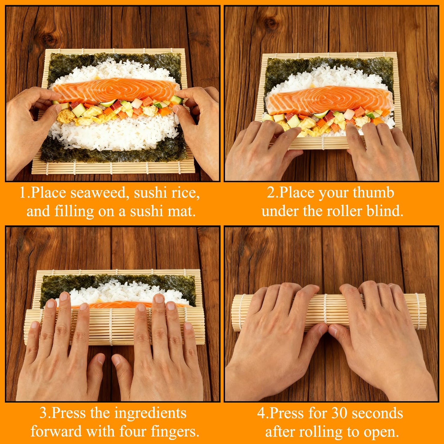 YEAJOIN 4 Pcs Bamboo Roll Sushi Mat, Sushi roll maker for Kimbap Sushi Maki Rolls, Easy Homemade (9.5" x 9.5")