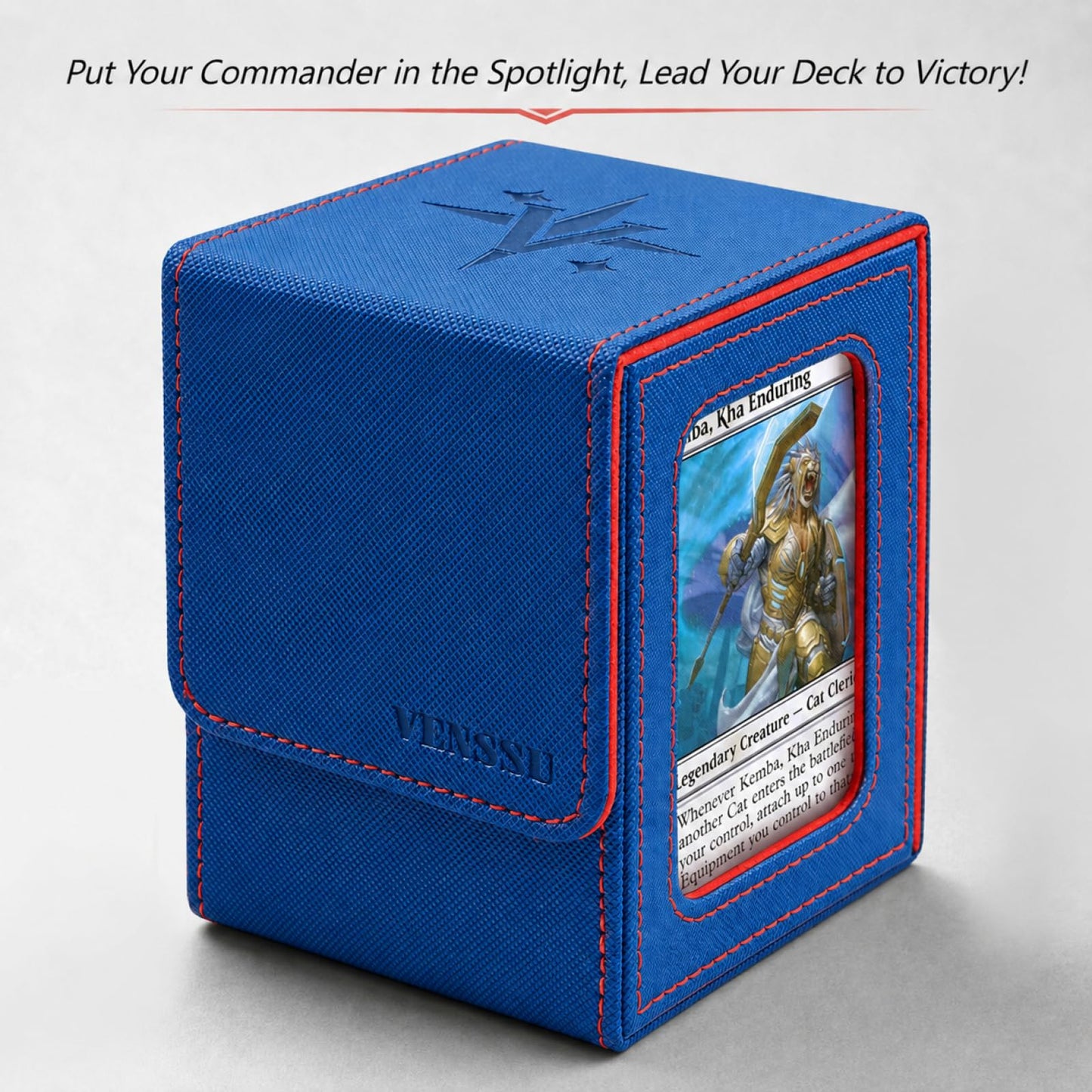 Venssu MTG Deck Box for Commander Display,Card Deck Boxes Fits 100 Double Sleeved Cards, TCG Card Storage Box (Blue and Red, 1 window)