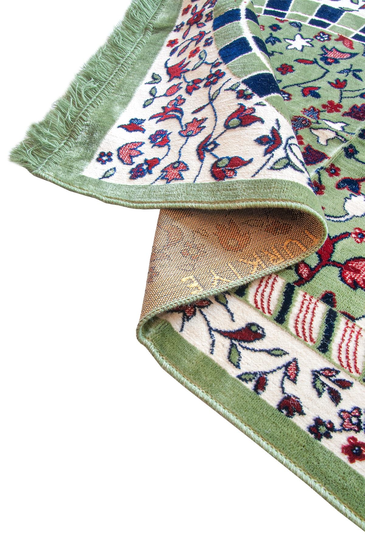 ihvan online Luxury Velvet Muslim Prayer Rug, Janamaz, Thick Soft Sajadah, Portable Travel Prayer Carpet Mat, Islamic Gift for Eid, Ramadan, Hajj & Umrah, Rawdah Green