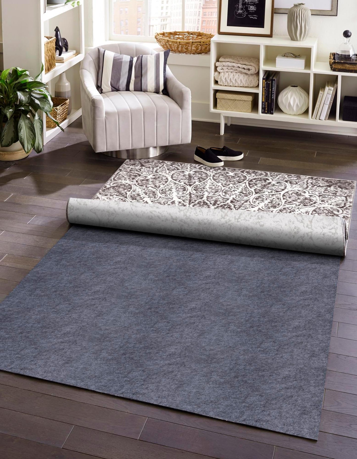 Unique Loom Uni-Luxe Dual Surface Felt and Rubber Non-Slip Rug Pad 1/4" Thick (5'Round)