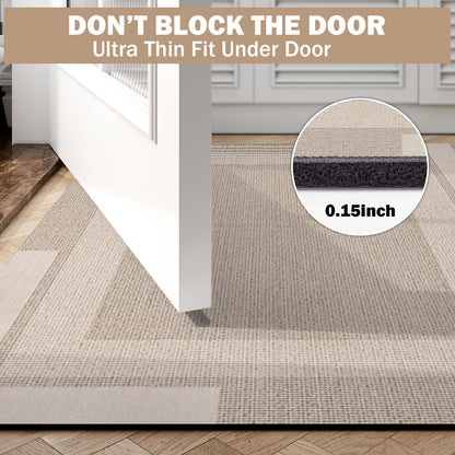 YDKGL Non Slip Bath Mat, Rubber Backing Ultra Thin Bathroom Rugs Fit Under Door Quick Dry Super Absorbent Washable Bath Rug Shower Mat for Bathroom Floor Bathtub Shower Sink, Easy Care Beige 16"x 24"