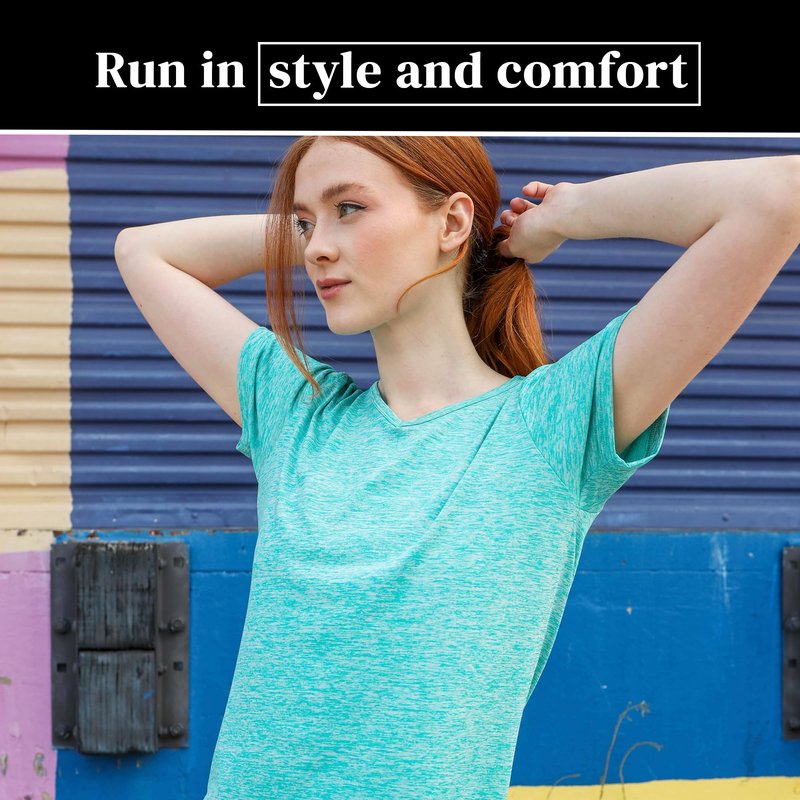 5-Pack Workout Tops for Women – Short Sleeve V-Neck Dry-Fit Moisture-Wicking Women's Activewear T-Shirts for Gym Yoga Running