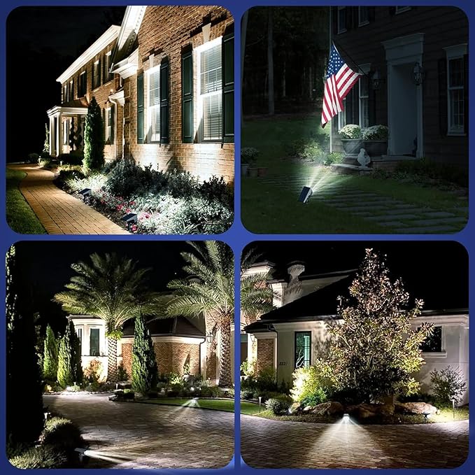 EIUIO Solar Outdoor Lights, 3 Lighting Modes Solar Spot Lights Outdoor with Auto On/Off, Waterproof Landscape Lighting for Garden Yard Pathway
