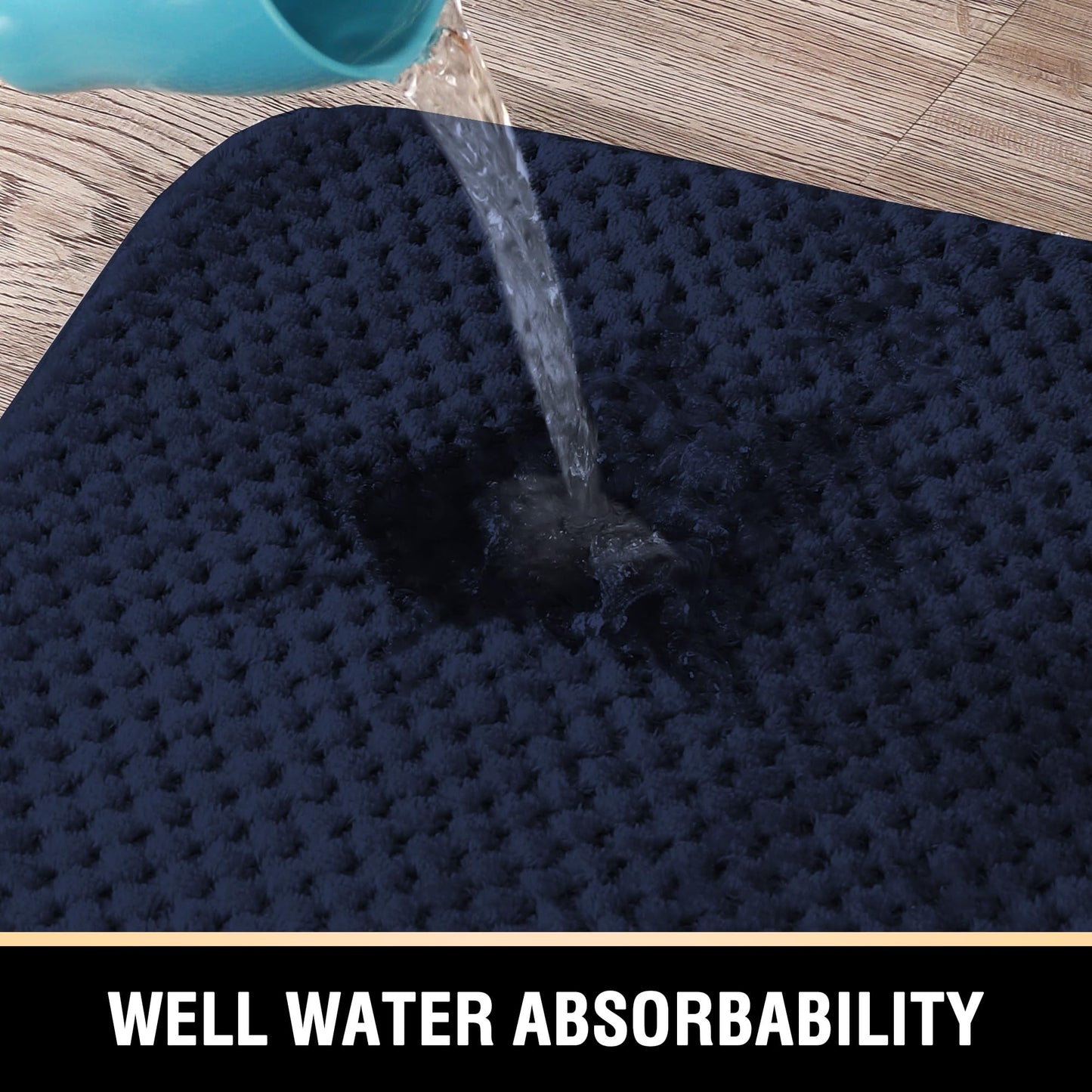 H.VERSAILTEX Navy Blue Memory Foam Bath Rugs, Soft Absorbent Bathroom Mats, Durable Dots on Underside, Machine Washable, Carpet Rug Room Decor for Shower Floor, 20x32 Mat