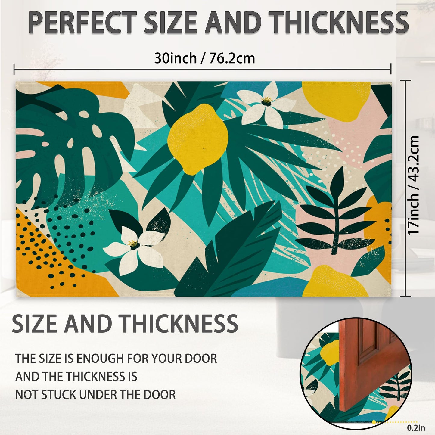 SPUNKER Abstract Modern Welcome Mat - Tropical Palm Leaves, Indoor/Outdoor, Low-Profile, 17''x30''