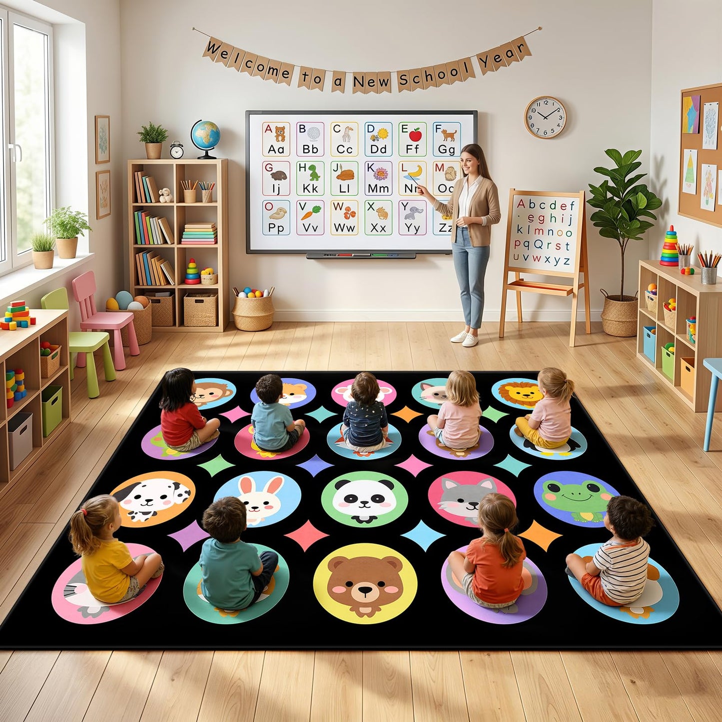 Kimicole 20 Seats Classroom Rugs for Elementary Preschool 8x10 Animal Black