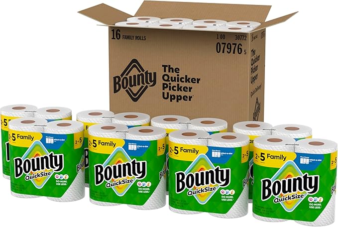 Bounty Paper Towels Quick Size, 16 Family Rolls = 40 Regular Rolls