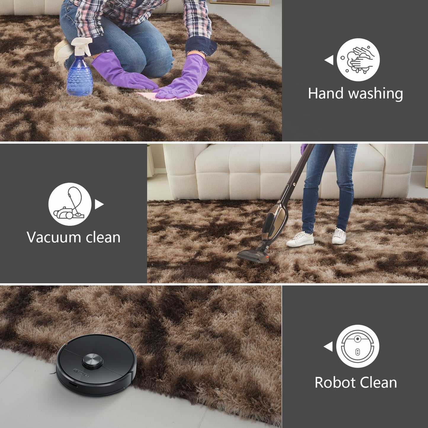 Shag Area Rugs for Bedroom Living Room,4X6 Ultra Soft Fluffy Area Rugs for Dorm,Indoor Carpet Plush Rugs for Living Room Home Decor, Mottling Brown