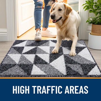 OLANLY Door Mat Indoor Entrance Washable 32x20, Odor-Free Low-Profile Front Back Geometric Doormat, Absorbent Resist Dirt Entry Carpet, Easy to Clean Sturdy Inside Floor Mats for Entryway, Black