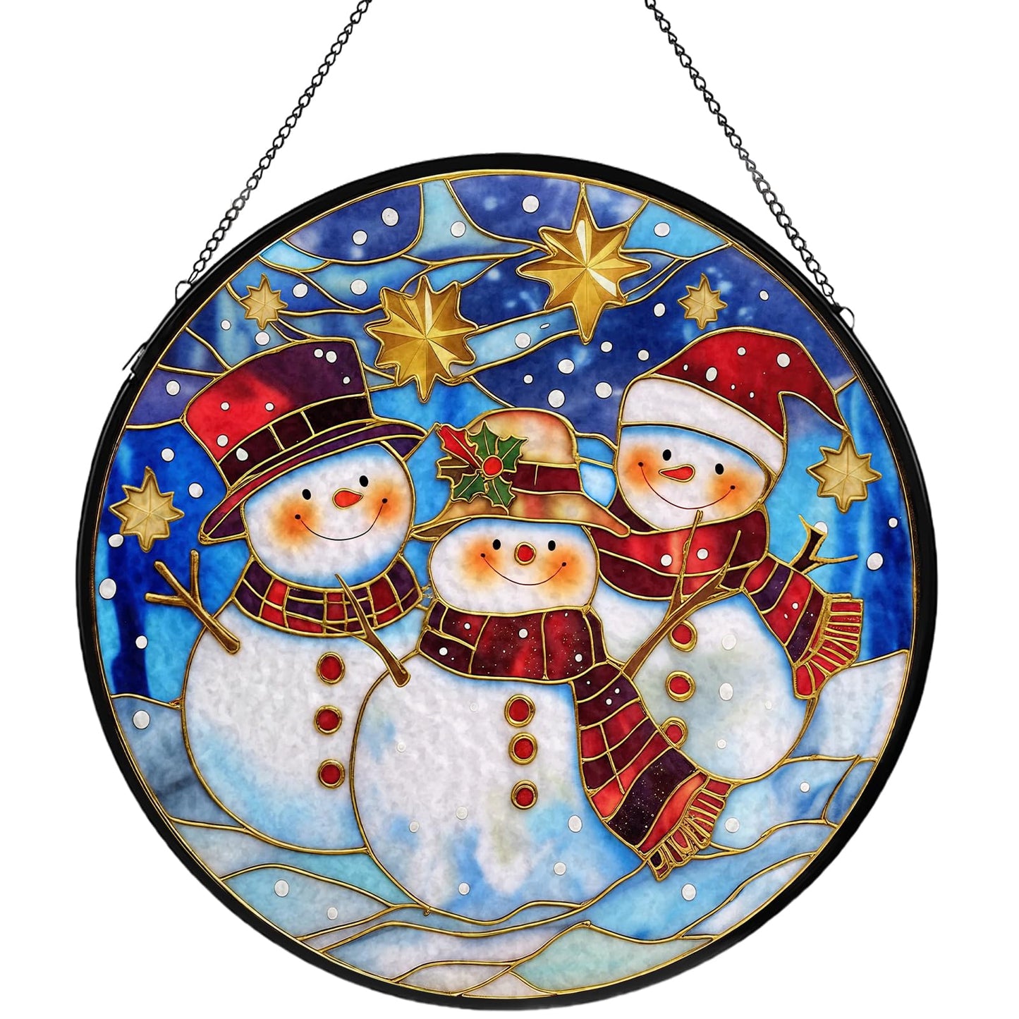 Christmas Decorations Stained Glass Window Hanging, Snowman Suncatcher for Window Hanging, Sun Catchers Indoor Windows Wall Art for Mom Grandma, Christmas Decor or Home Garden Office 7.87 inches