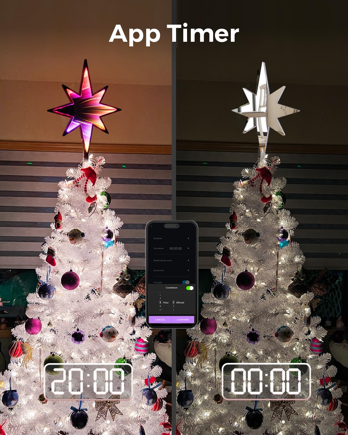 Smart Christmas Tree Topper Infinity Mirror Double-Sided, 11" RGB Star Tree Topper, Timer, App Control, USB Powered, Music Sync, Tree Topper for Indoor Party Holiday Decor